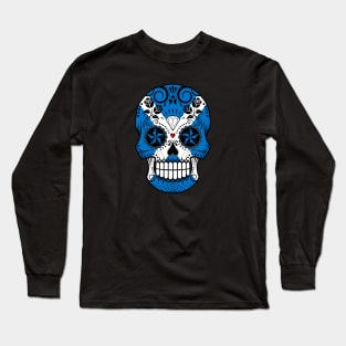 Scottish Flag Sugar Skull with Roses Long Sleeve T-Shirt